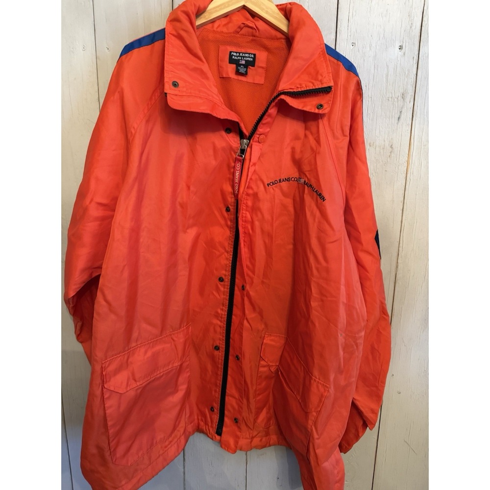 Vintage Polo Jeans Ralph Lauren Rain Outerwear Jacket Hooded 67 Stripe Sz-XL O2
